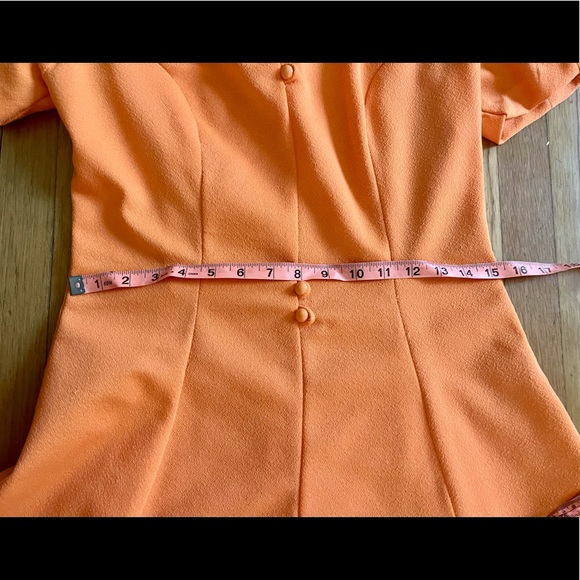 60s Vintage Bright Orange Mini Dress w Capped Sleeves - Picture 6 of 10